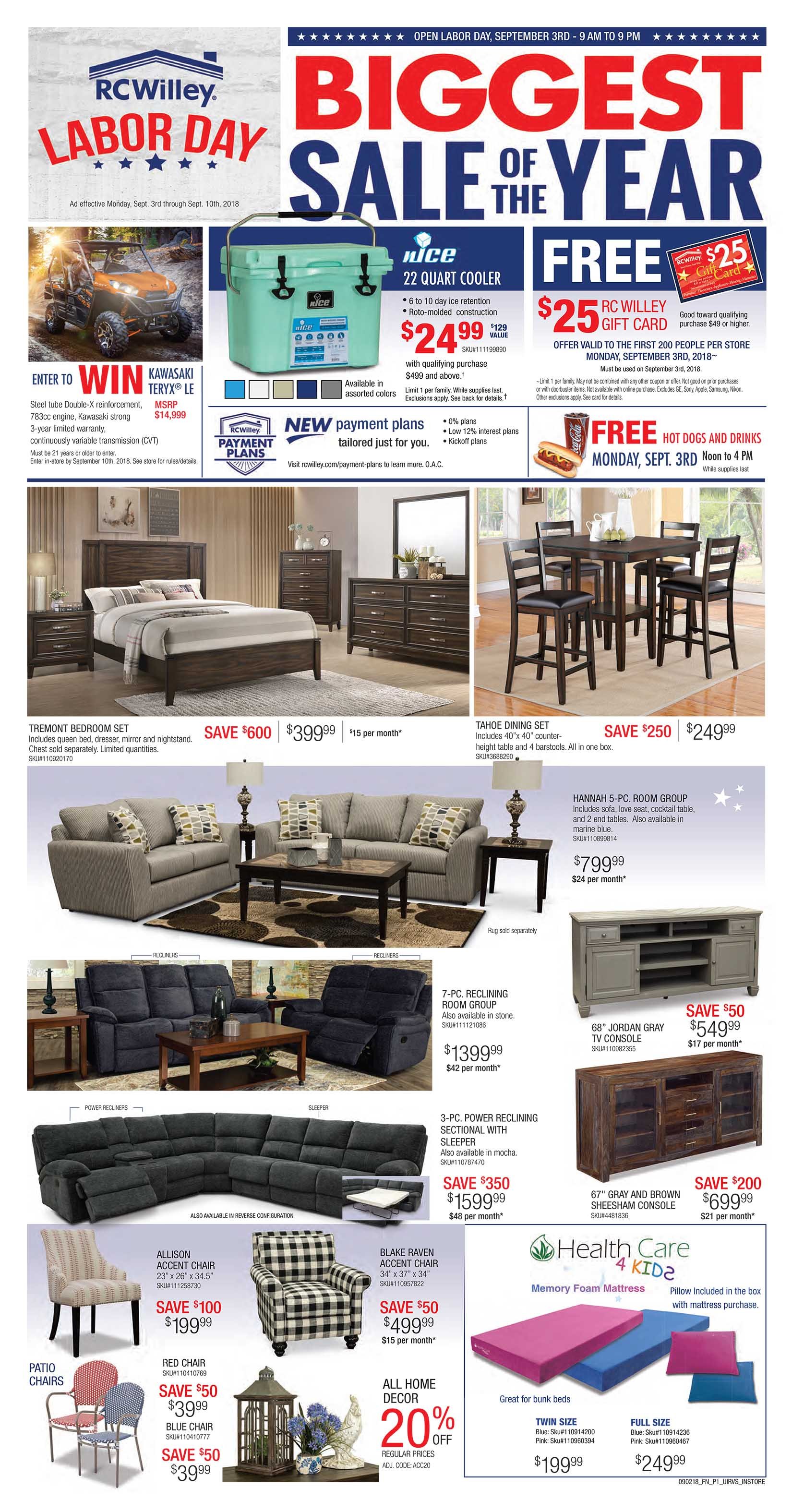 Labor Day Home Furnishings Sale and DOORBUSTERS! RC Willey
