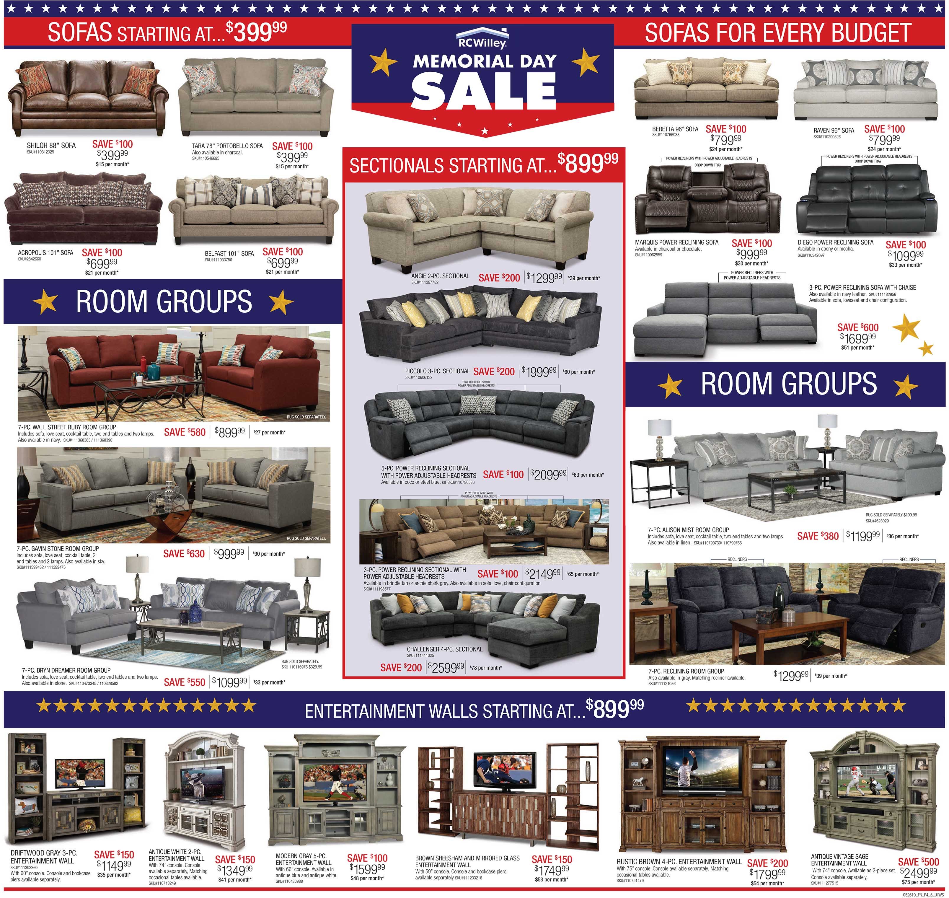 Memorial Day Home Furnishings Sale & DOORBUSTERS at RC Willey!