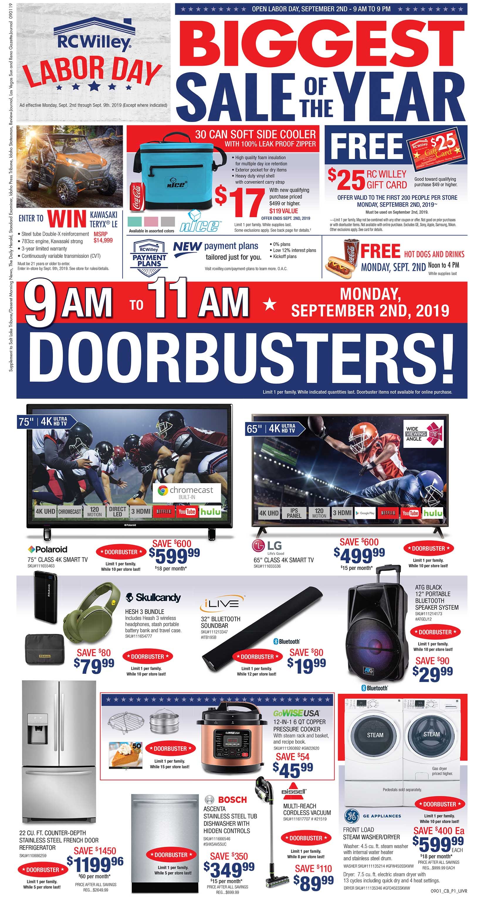 RC Willey's Labor Day Appliances and Electronics Sale! Plus DOORBUSTERS!!