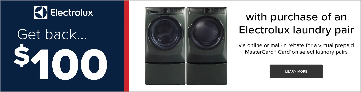 Get back $100 with purchase of an Electrolux Laundry pair.