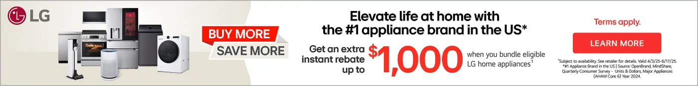 Get an extra instant rebate up to $1000 when you bundle eligible LG home appliances