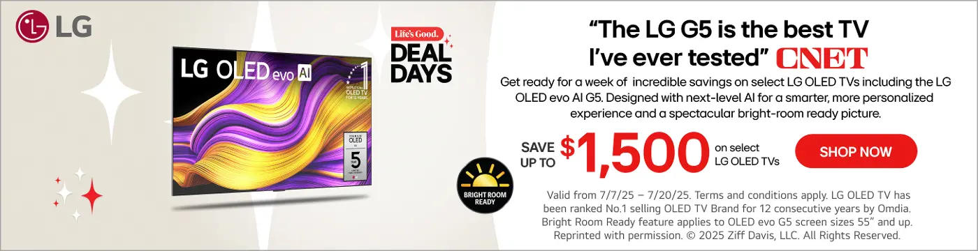 Save up to $1500 on select OLED LG TVs.