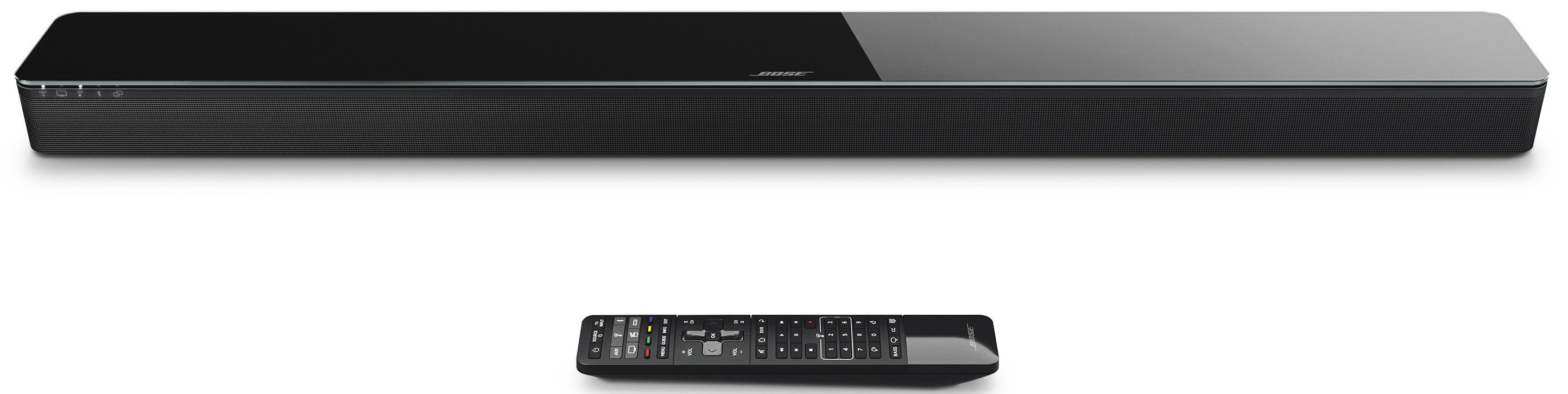 black Bose soundbar and remote