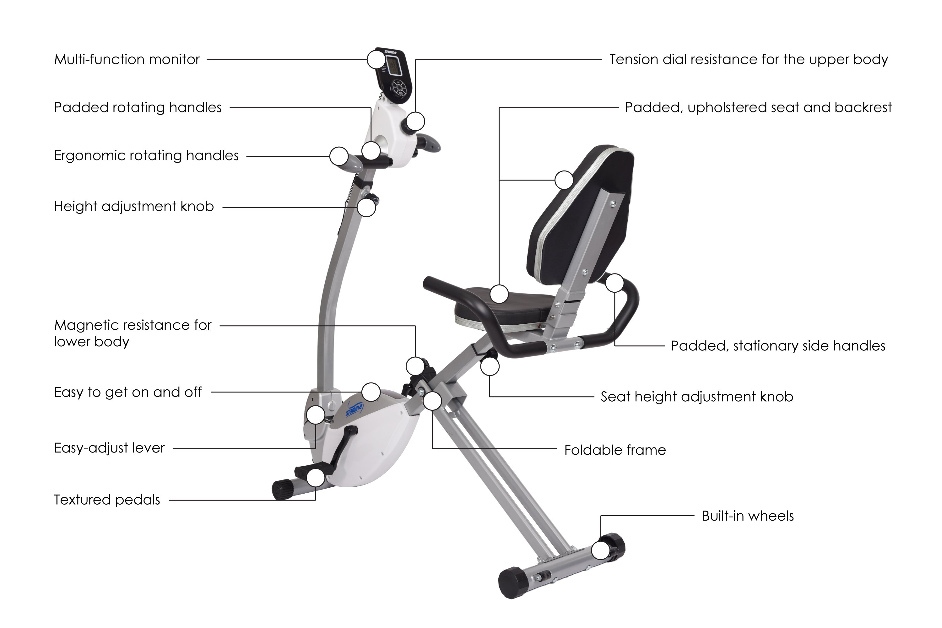 White Exercise Bike with Upper Body Exerciser