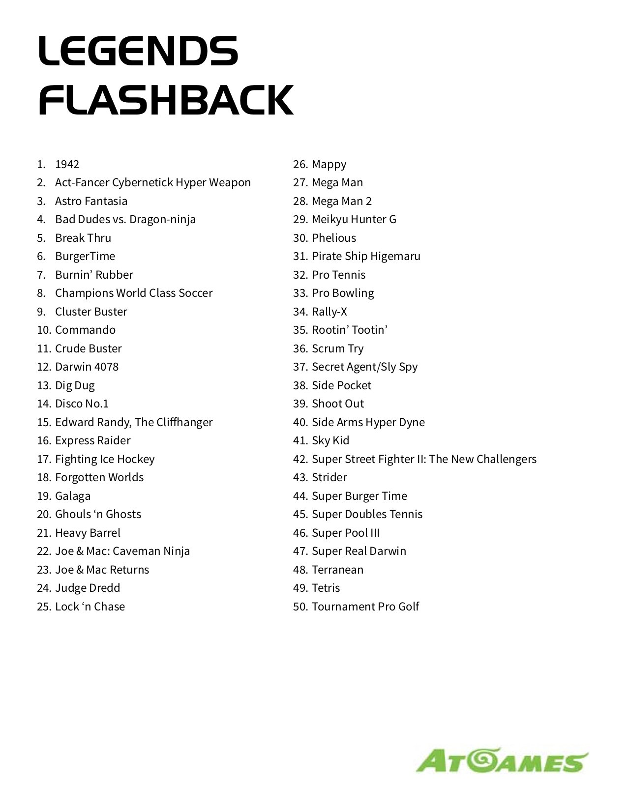 game list for Legends Flashback retro gaming