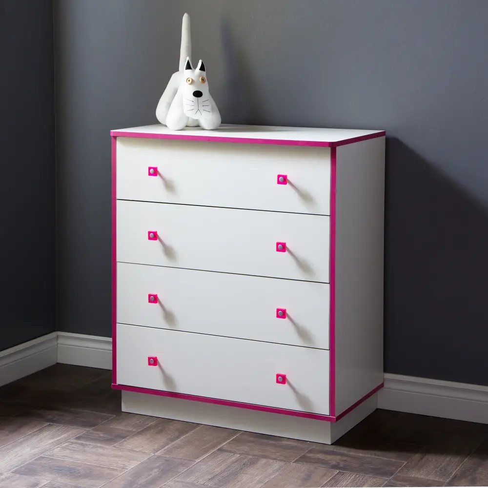 9039034 White and Pink 4-Drawer Chest -Logik -1