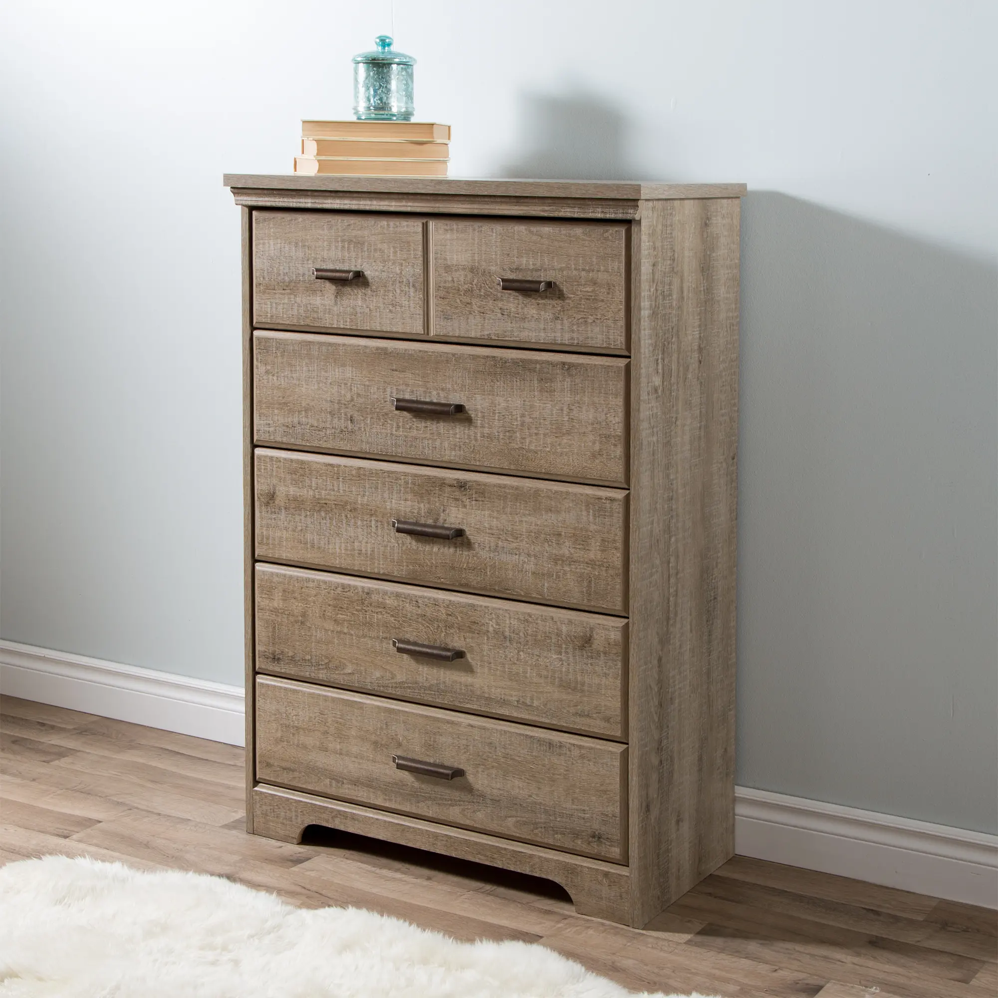 Photos - Dresser / Chests of Drawers South Shore Versa Casual Contemporary Weathered Oak 5-Drawer Chest - South