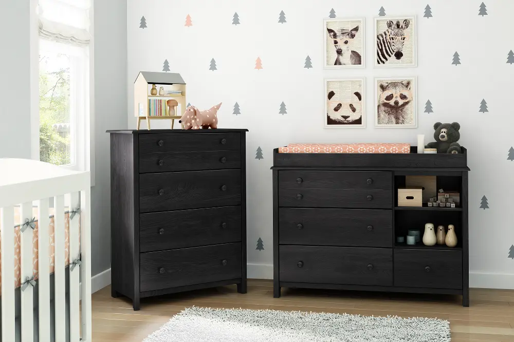 10060 Little Smileys Gray Oak Changing Table and 4-Drawer Chest-1