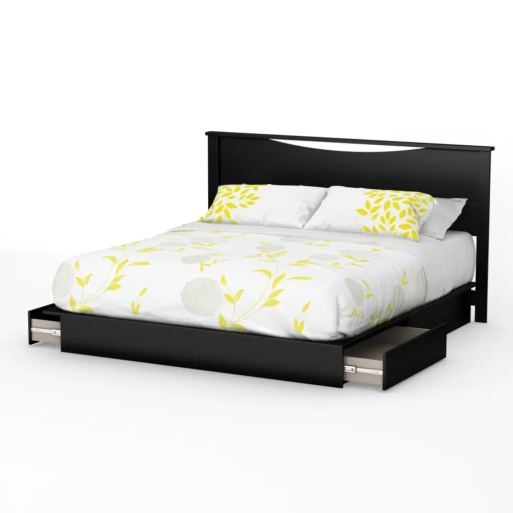 10033 Black King Platform Bed with Panel Headboard - Step One-1