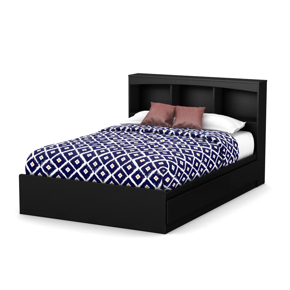 10034 Black Full Mates Bed with Bookcase Headboard - Step One-1