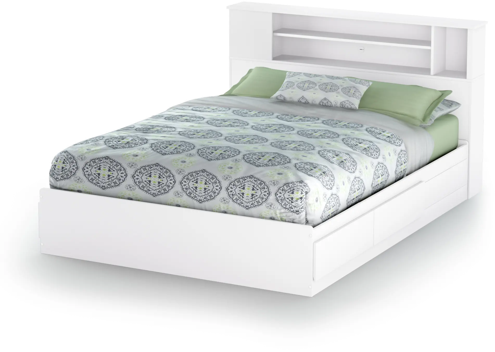 Vito White Queen Mates Bed with Bookcase Headboard - South Shore