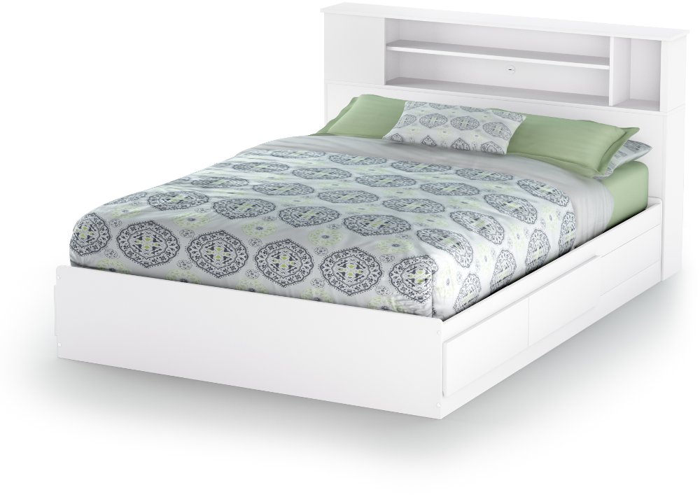 Vito White Queen Mates Bed with Bookcase Headboard - South Shore