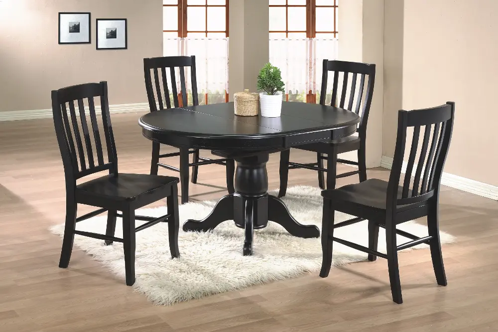 5 Piece Round Dining Set - Transitional Quails Run Ebony with Round Table -1