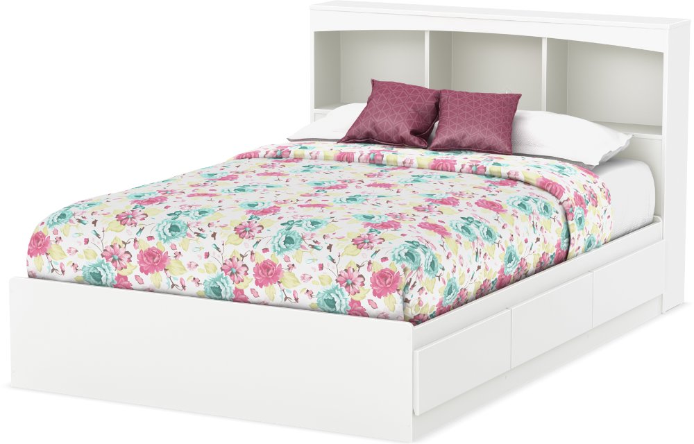 White Mates Full Bed with Bookcase Headboard - South Shore