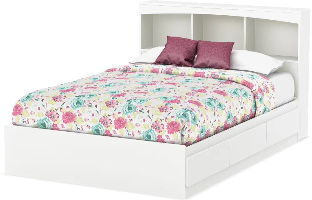 10039 White Mates Full Bed with Bookcase Headboard - South Shore-1