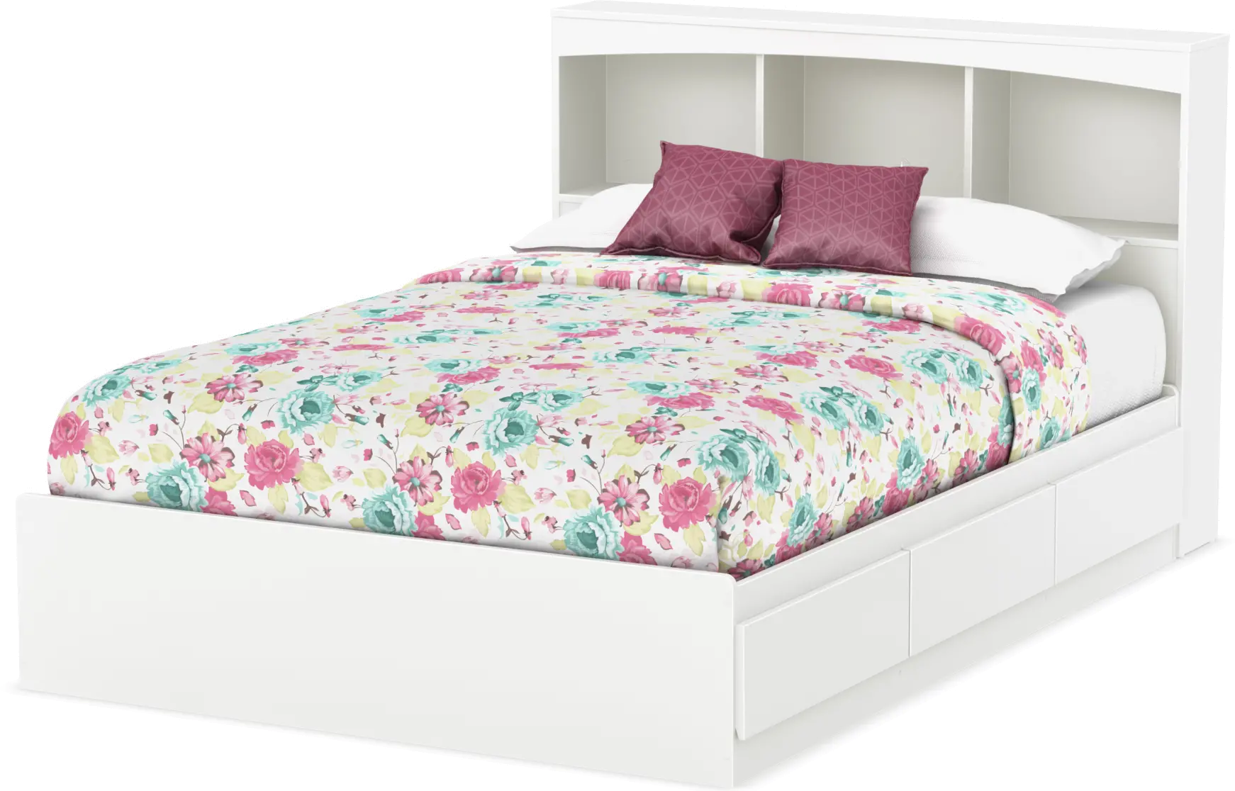 White Mates Full Size Bed with Bookcase Headboard - South Shore
