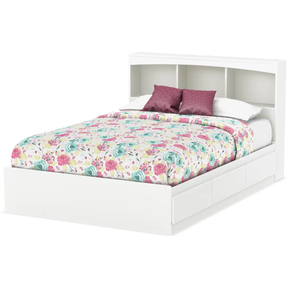 10039 White Mates Full Size Bed with Bookcase Headboard - South Shore-1