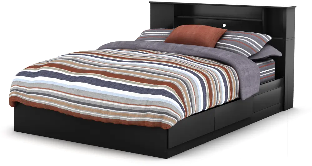 10040 Black Queen Mates Bed with Headboard - Vito -1