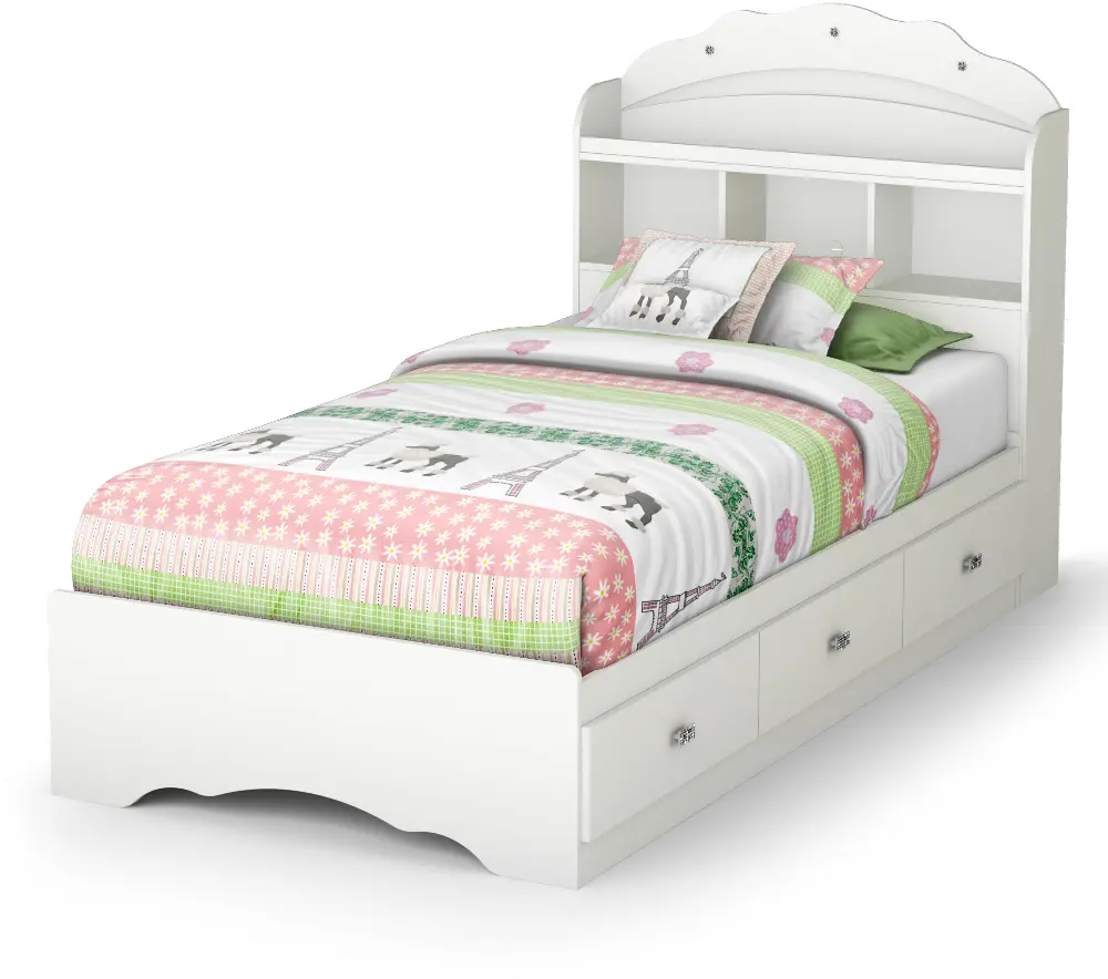 10050 White Twin Mates Bed with Bookcase Headboard - Tiara -1