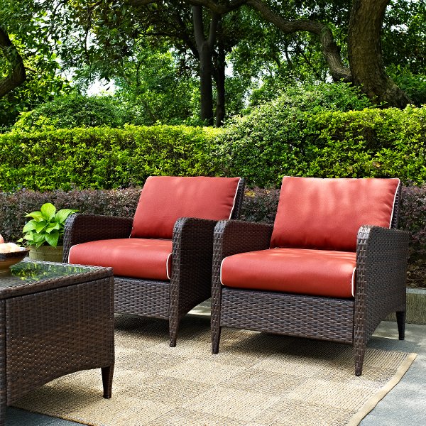 Patio Furniture Outdoor At Rc Willey Ko70030br Outdoor Wicker Patio Chairs In Sangria Set Of 2 Kiawah