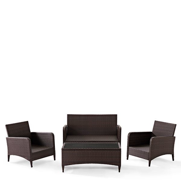 Rc Willey S Patio Sets Porch Furniture Pool Chairs Ko70028br 4 Piece Wicker Patio Furniture Set Loveseat Arm Chairs And Table In Sangria