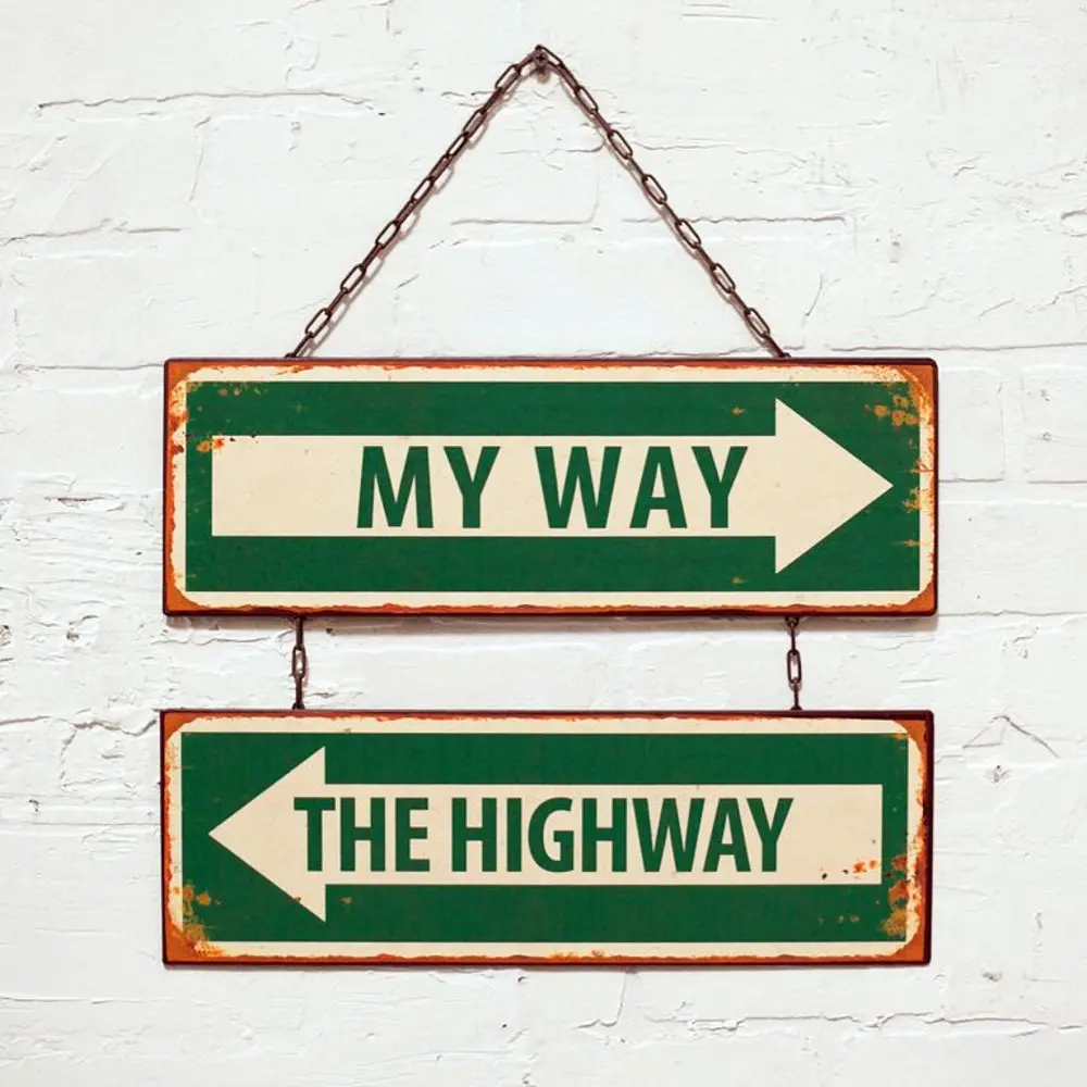 Metal Antique White and Green My Way Hanging Sign-1