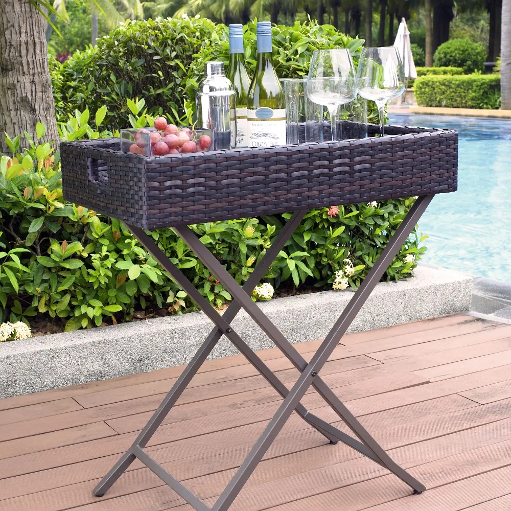 CO7206-BR Palm Harbor Wicker Patio Butler Tray-1