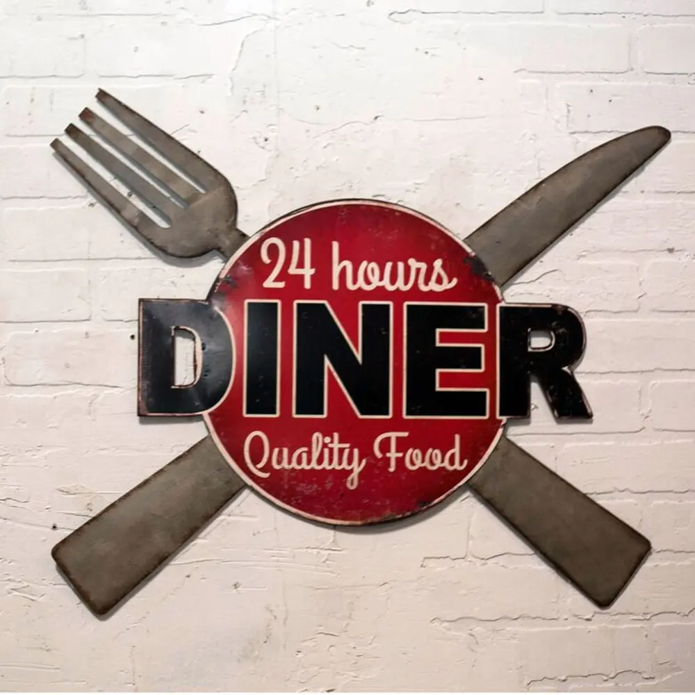 Metal Fork and Knife 'Diner' Sign-1