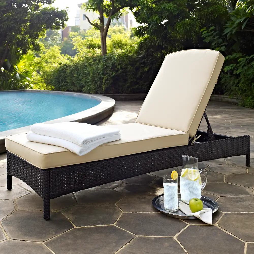 CO7122-BR Palm Harbor Sand/Dark Brown Outdoor Wicker Chaise Lounge-1
