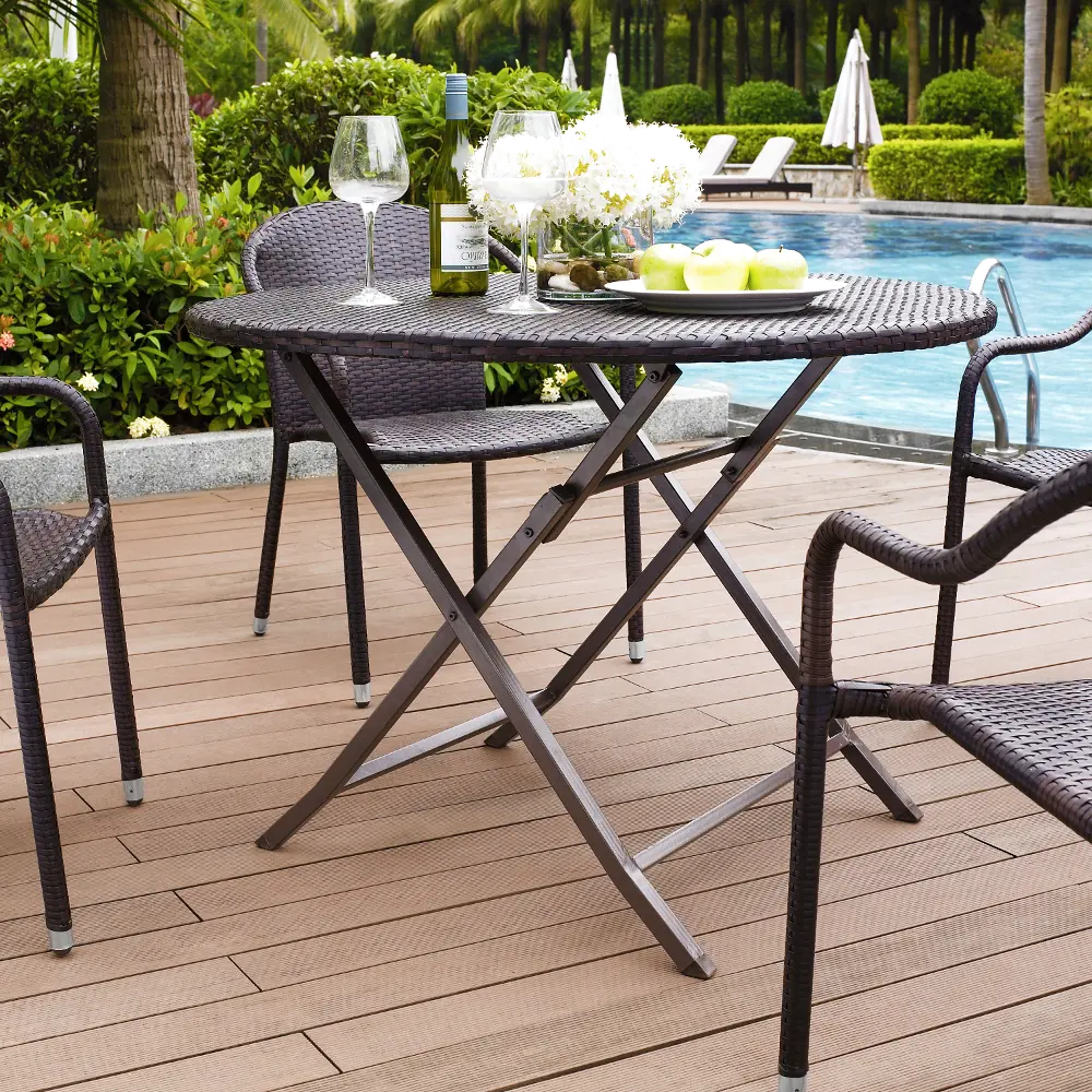 CO7205-BR Palm Harbor Wicker Patio Folding Table-1