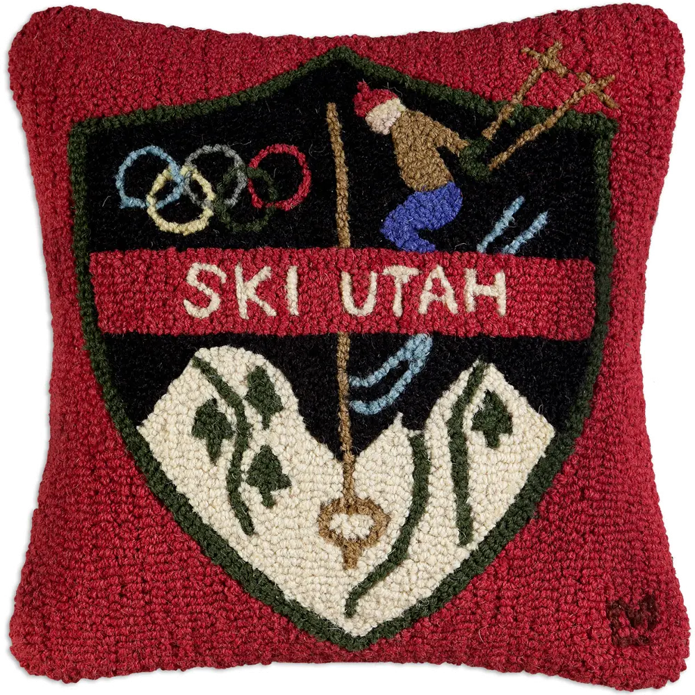 Ski Utah Patch 18 Inch Wool Throw Pillow-1