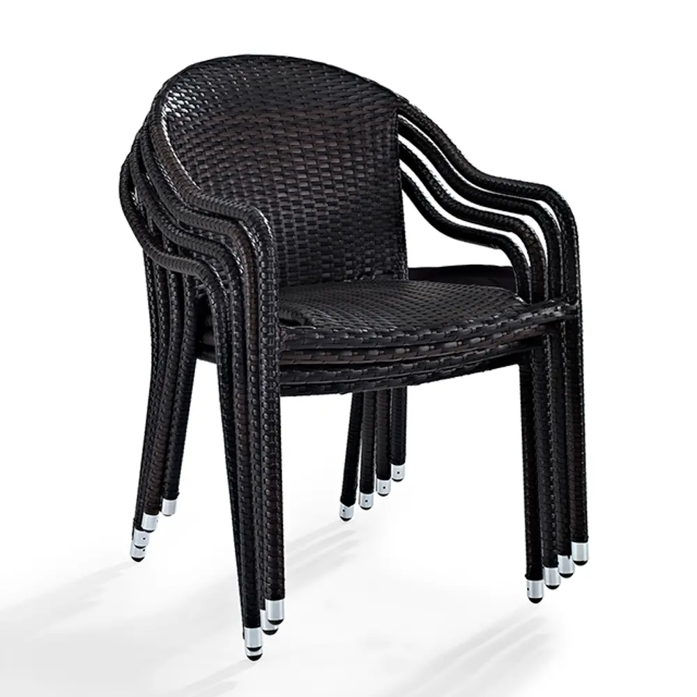CO7109-BR Palm Harbor Black Stackable Wicker Patio Chairs, Set of 4-1