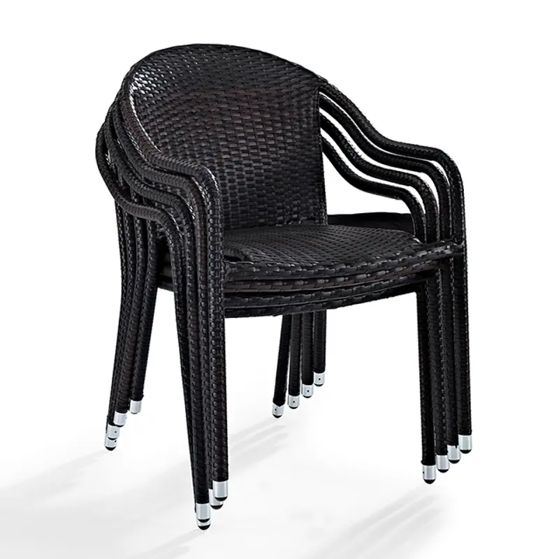 Palm Harbor Black Stackable Wicker Patio Chairs, Set of 4