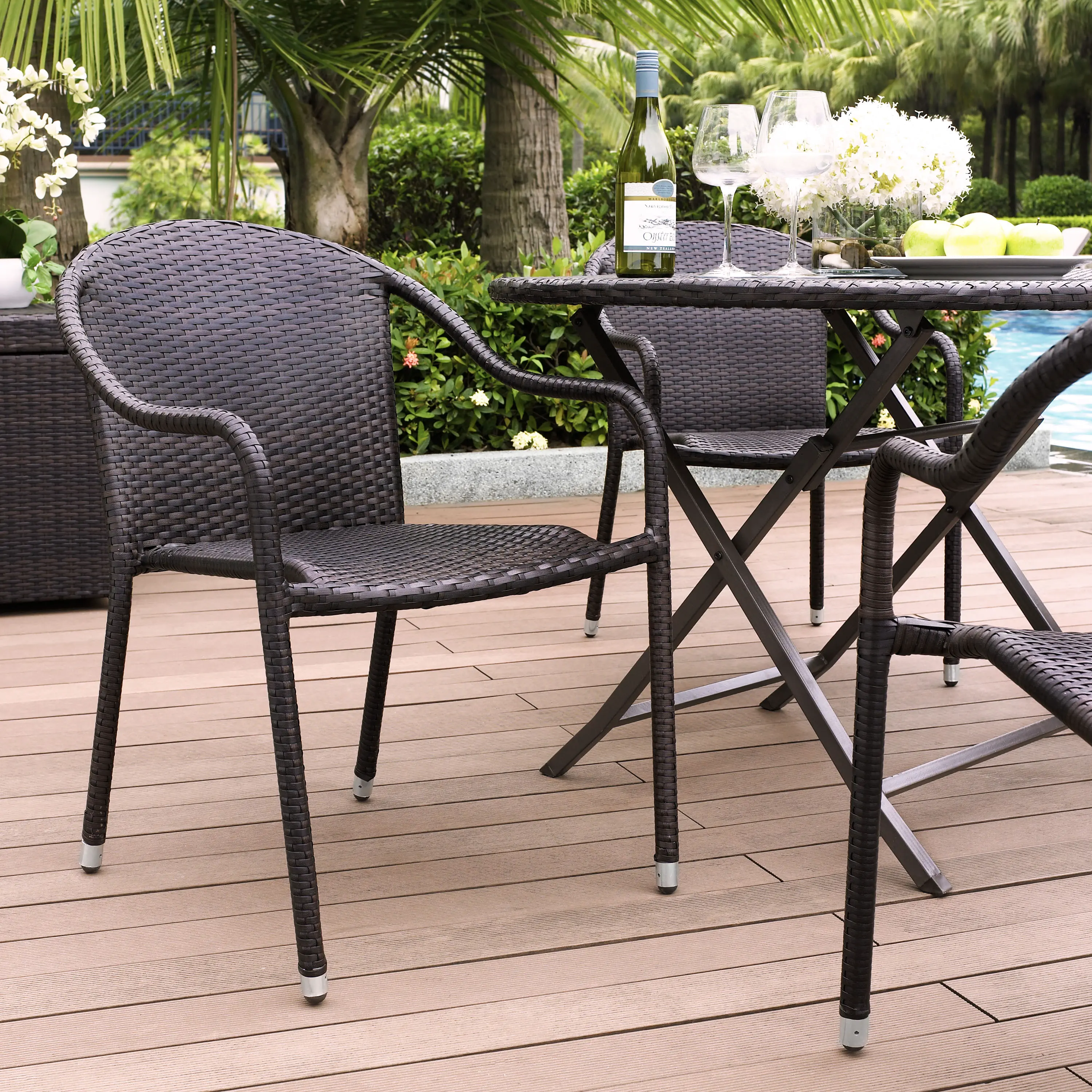 CO7109-BR Palm Harbor Stackable Wicker Patio Chairs, Set of  sku CO7109-BR