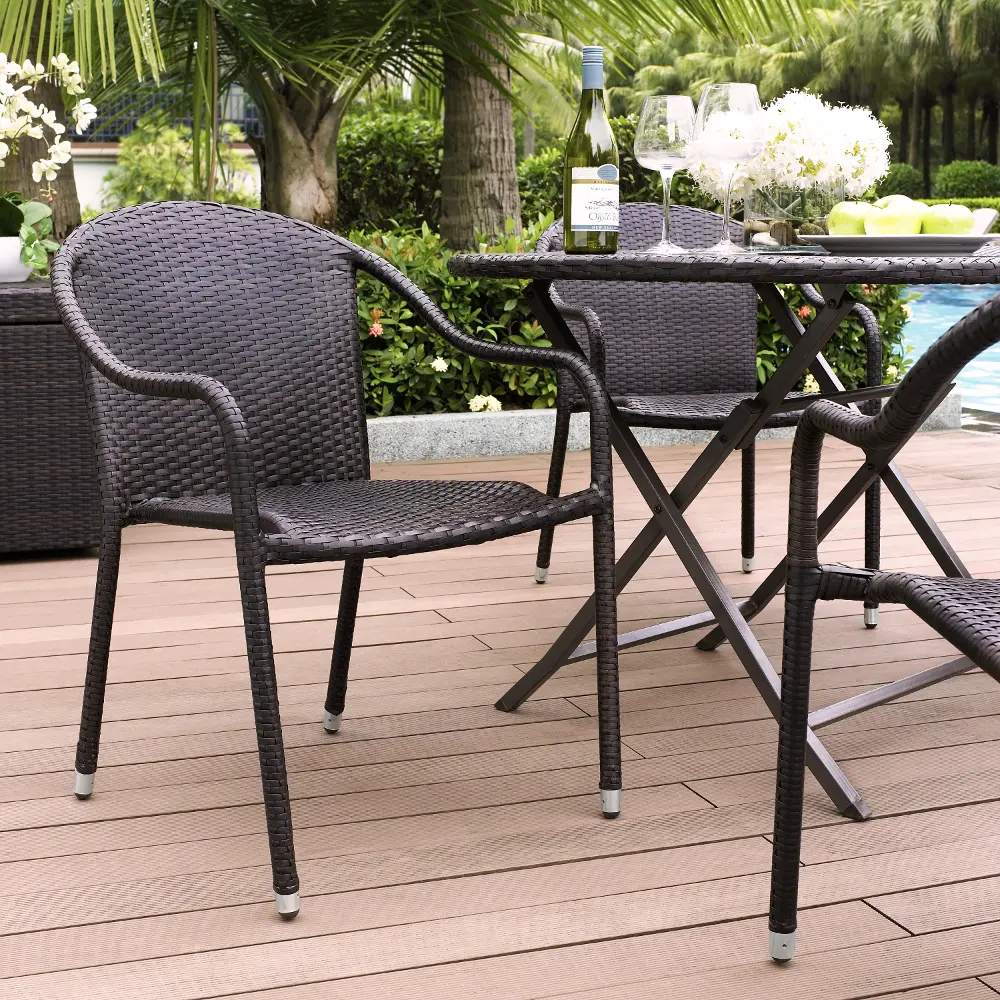 CO7109-BR Palm Harbor Stackable Wicker Patio Chairs, Set of 4-1