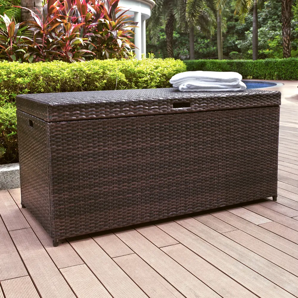 CO7300-BR Palm Harbor Wicker Patio Storage Bin-1