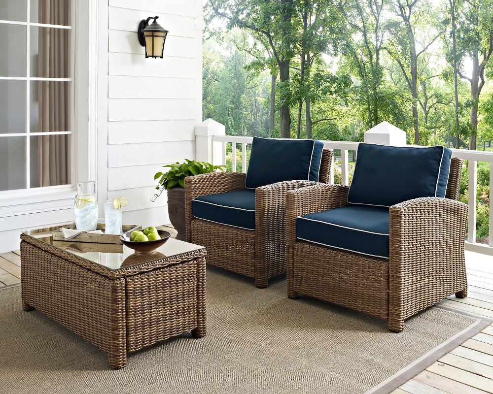 Bradenton Navy and Wicker Patio Armchair, Set of 2