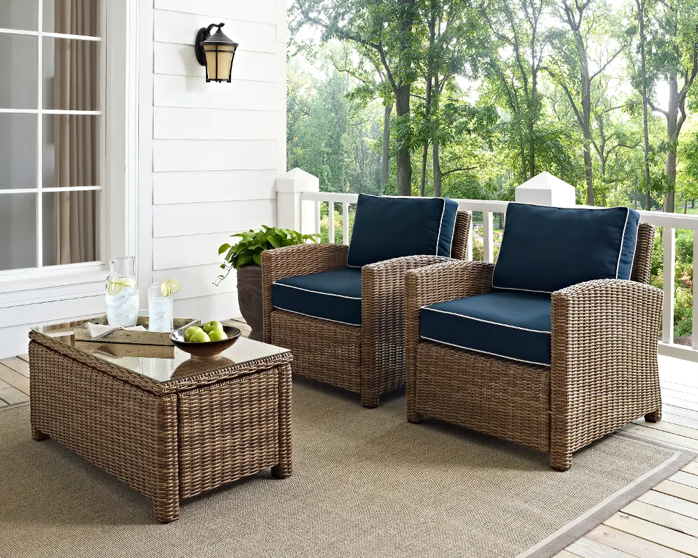 KO70026WB-NV Bradenton Navy and Wicker Patio Armchair, Set of 2-1