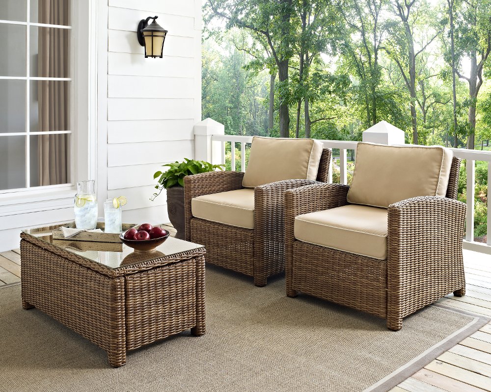 Bradenton Sand and Wicker Patio Armchairs, Set of 2