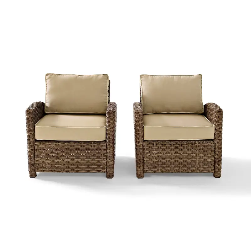Bradenton Tan and Wicker Patio Armchairs, Set of 2