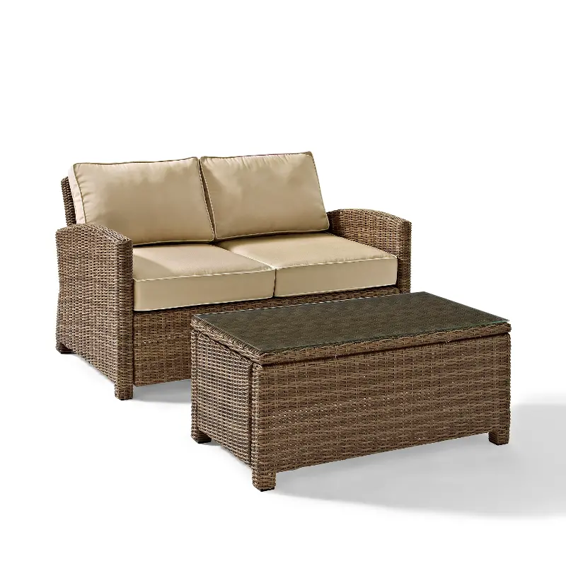 Bradenton 2 Piece Beige and Wicker Loveseat and Table Set