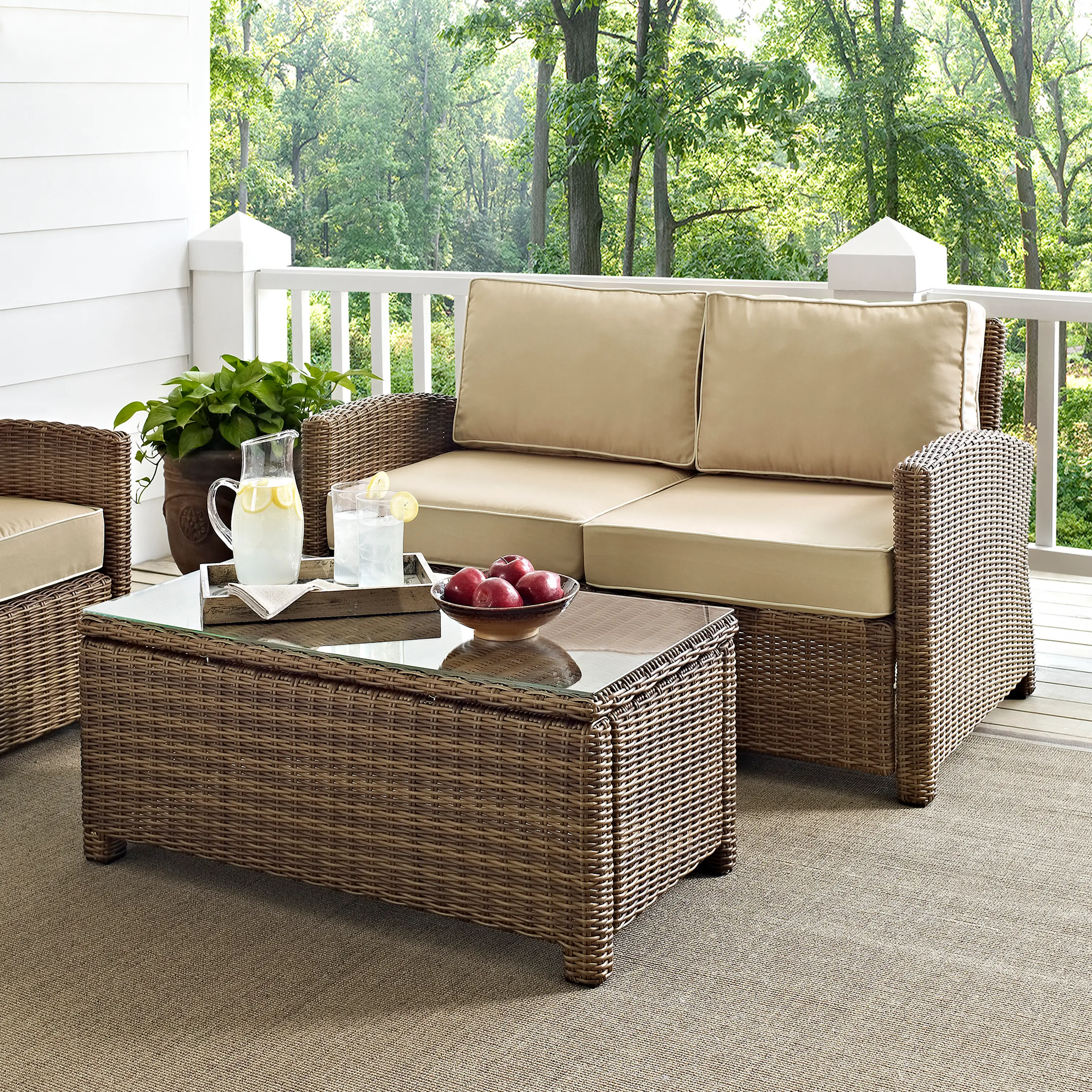 Bradenton Sand and Wicker 2 pc Loveseat and Table Set