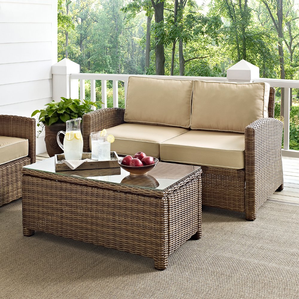 Bradenton Sand and Wicker 2 pc Loveseat and Table Set