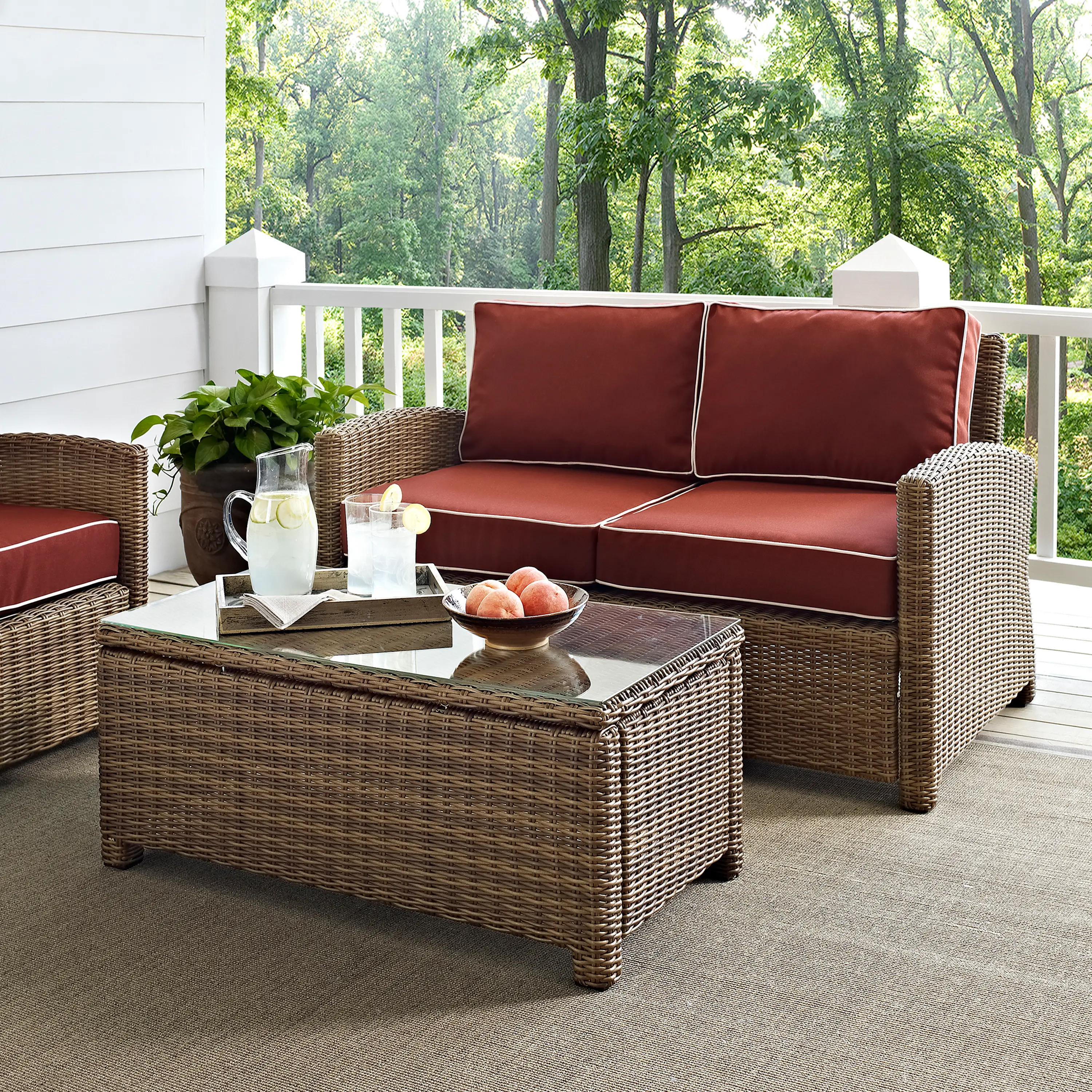 Bradenton Sangria and Wicker 2 pc Loveseat and Table Set
