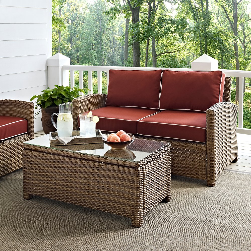 Bradenton Sangria and Wicker 2 pc Loveseat and Table Set