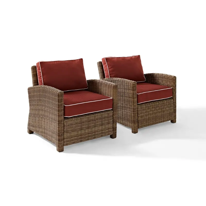 Bradenton Red and Wicker Patio Armchairs, Set of 2