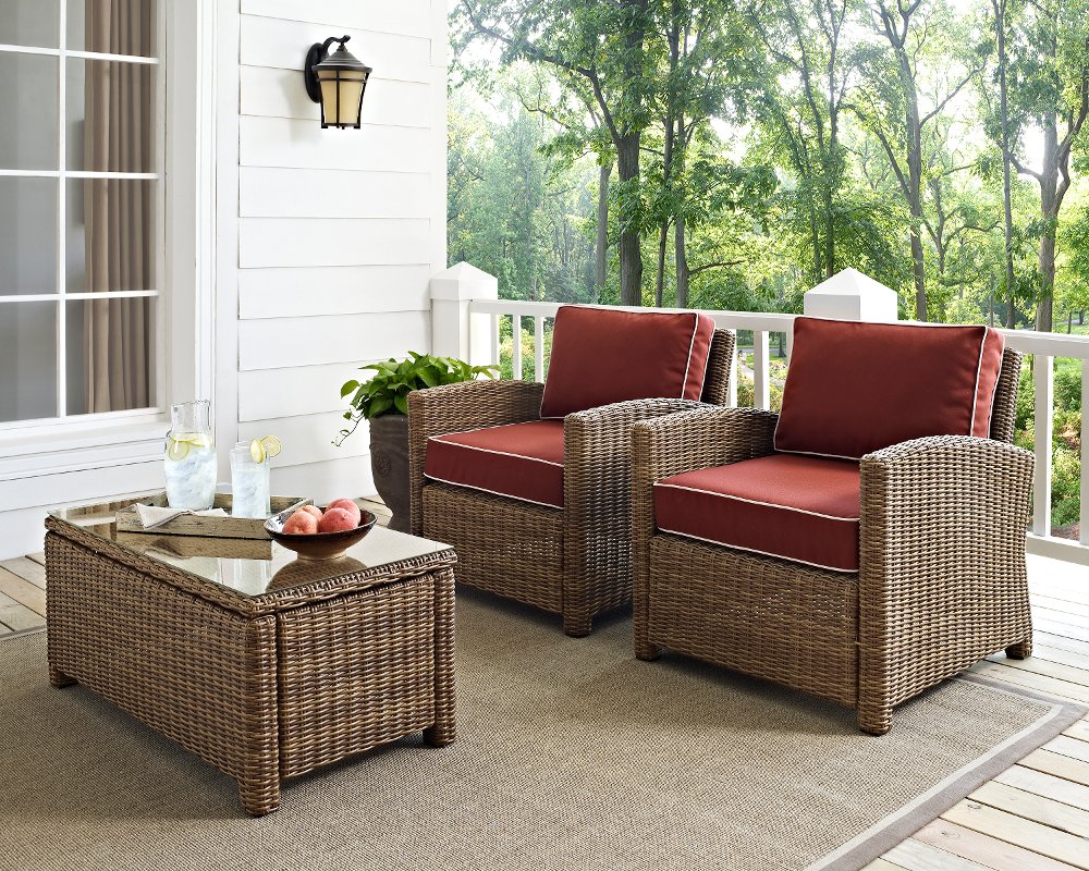 Bradenton Sangria and Wicker Patio Armchairs, Set of 2