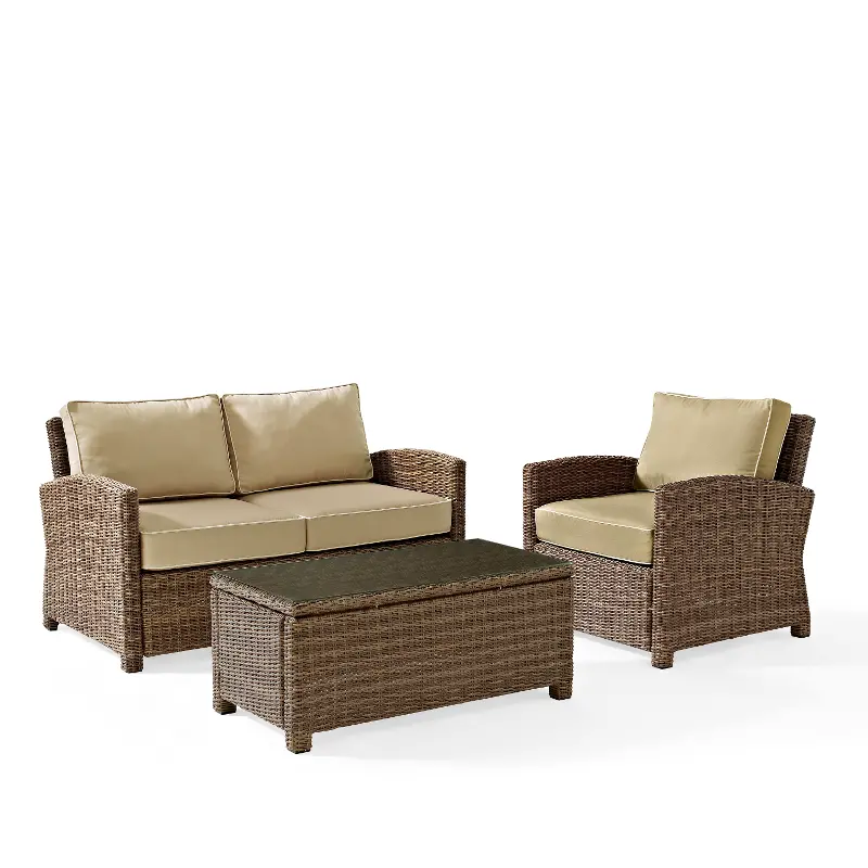 Bradenton 3 Piece Tan and Wicker Patio Seating Set