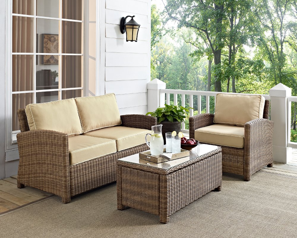 Bradenton Sand and Wicker 3 pc Loveseat, Armchair, and Table