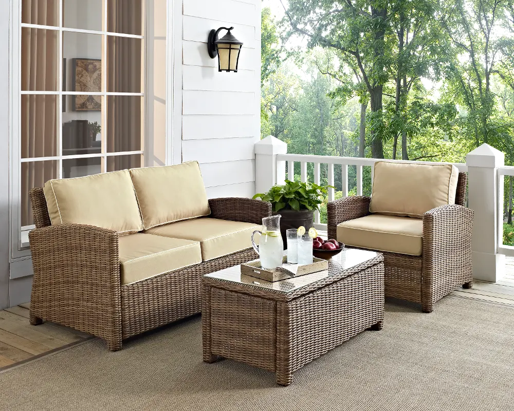 KO70027WB-SA Bradenton Sand and Wicker 3 pc Loveseat, Armchair, and Table-1